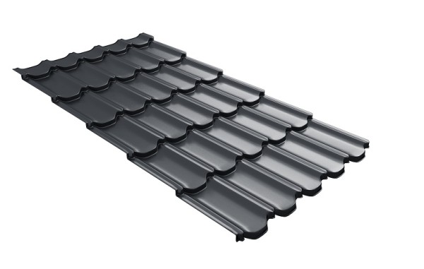 Металлочерепица квинта плюс с 3D резом 0,5 Satin RAL 7024 мокрый асфальт купить в Комсомольск-на-Амуре